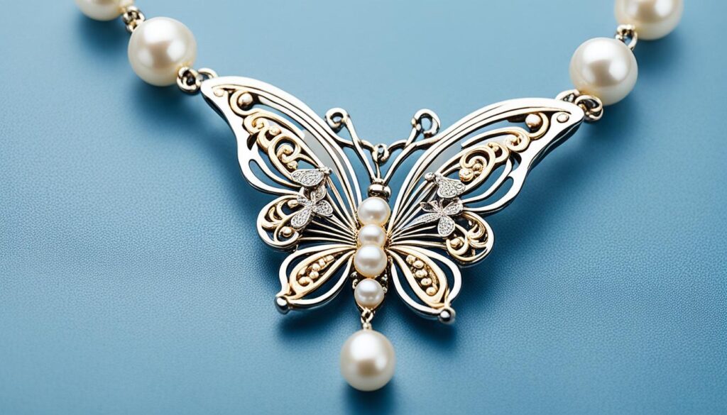 delicate butterfly necklace with pearls