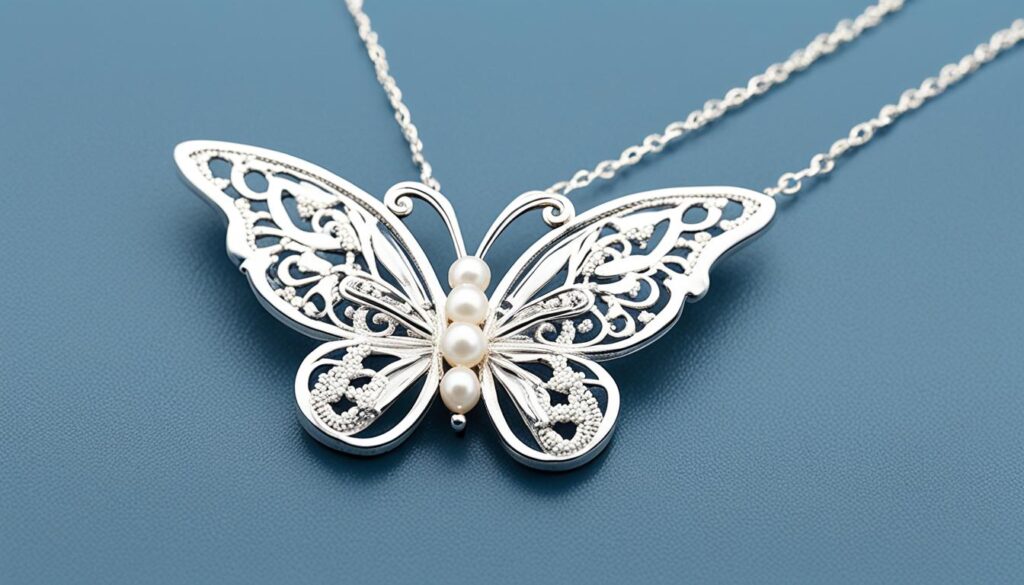 delicate butterfly necklace with pearls