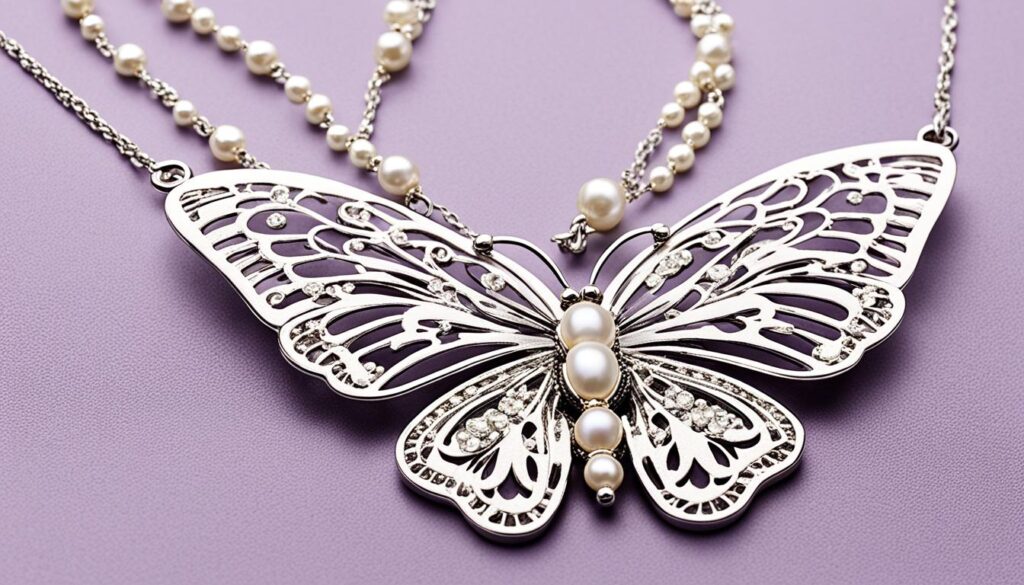 elegant butterfly necklace with pearls