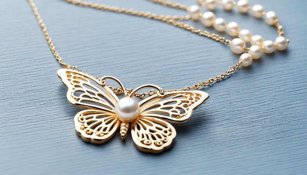 gold butterfly necklace with pearls