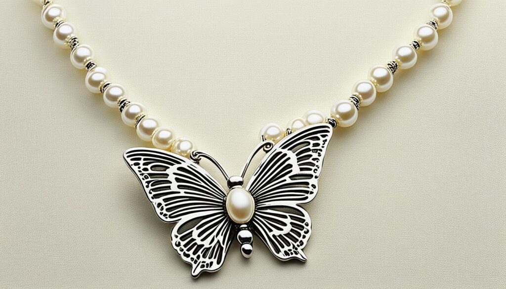 pearl necklace with butterfly charm