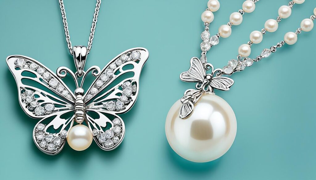 pearl necklace with butterfly pendant