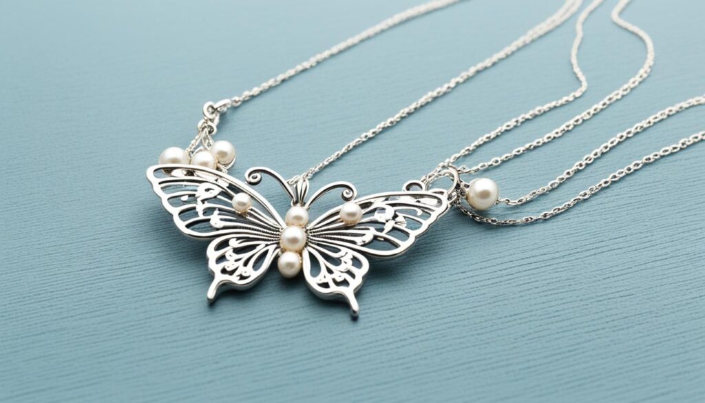 silver butterfly necklace with pearls