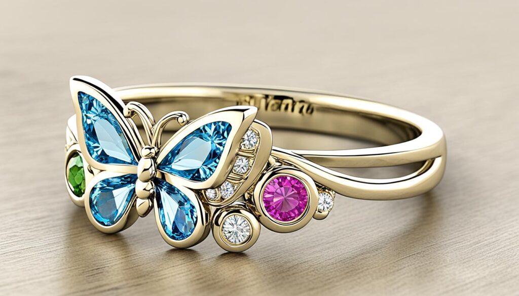 butterfly mothers ring with birthstones