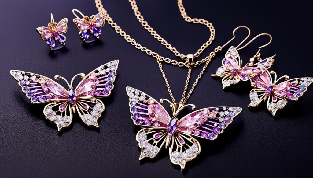 butterfly necklace with earrings