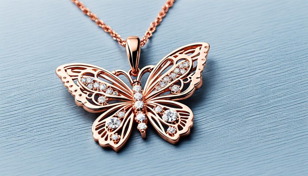 rose gold butterfly necklace with diamonds