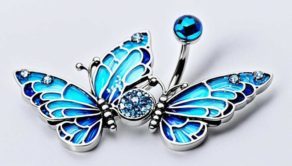 blue butterfly belly ring
