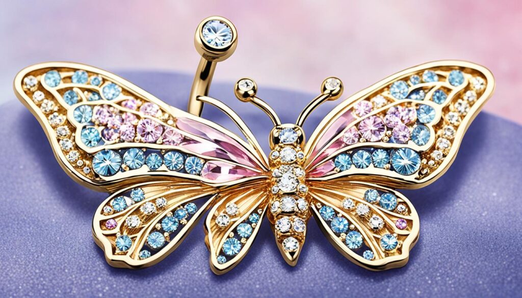 gold butterfly belly ring