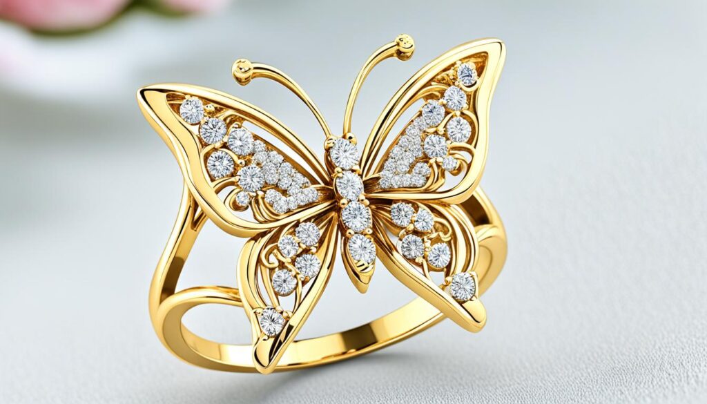 yellow gold diamond butterfly ring